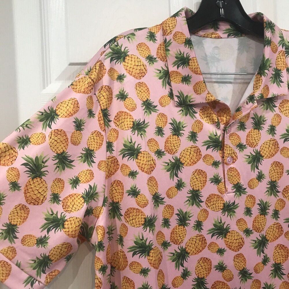 Caddy Cart Golf Polo Shirt Men's XL Performance UPF 50+ Pineapple Print